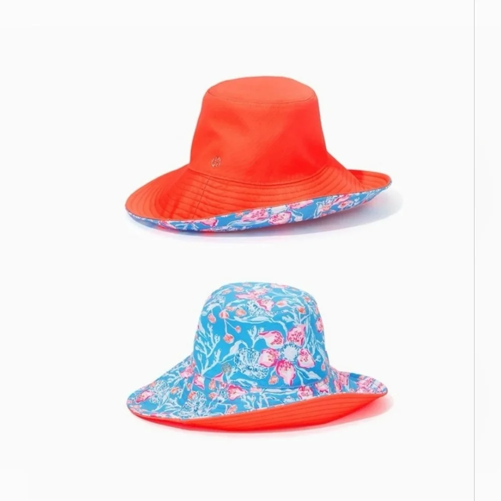Lilly Pulitzer Reversible Canvas SunHat Multi Bahamian Rhapsody&Flamingo Feather - Picture 2 of 5